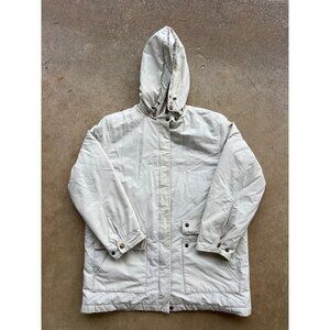 Eddie Bauer Beige Hooded Parka Jacket W/ Plaid Fleece Lining & Front Pockets Men